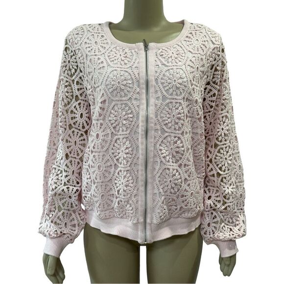Pure Collection Lace Zip Cardigan, Soft Pink - Picture 4 of 7